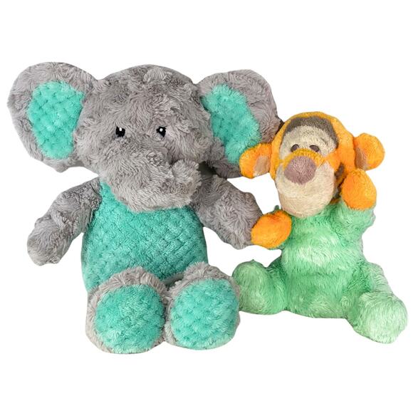 Lot Of 2 Disney Tigger And Gray Elephant Baby Plush Rattle Crinkle Stuffed Toy - Picture 1 of 11